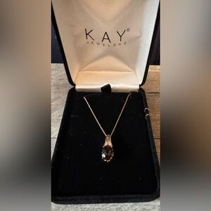 Levian Chocolate Quartz Necklace 14k Strawberry Gold with Diamond accents